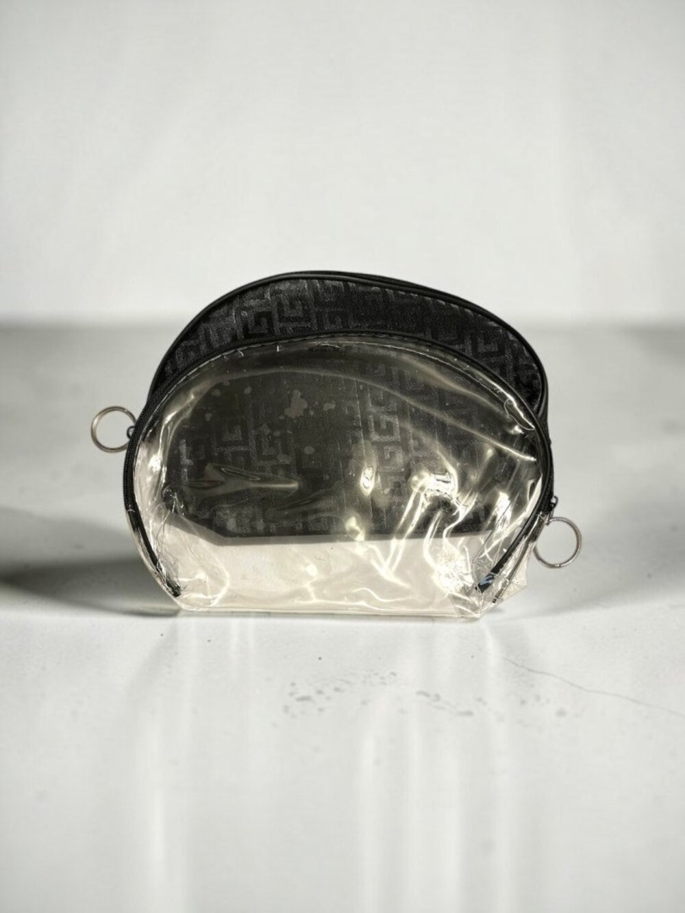 Black & Clear 2 Piece Large Vinyl Zipper Cosmetic Bag Set